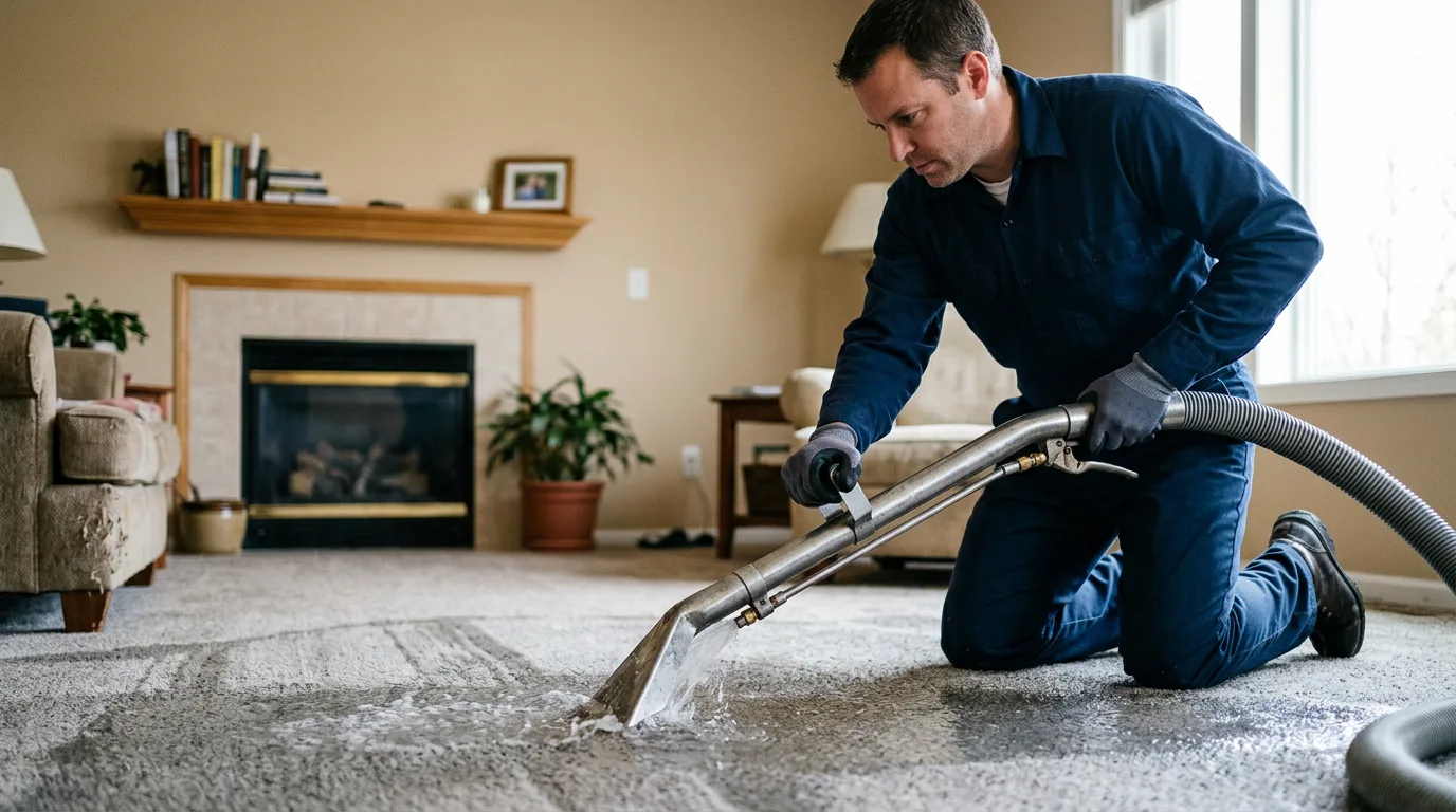 Water damage restoration technician working near Rockville, NE